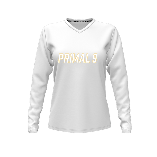 [CUS-DFW-TEES-PER-VNK-LSL-WHT-FYXS-LOGO3] Performance T-Shirt (Female Youth XS, White, V Neck, Logo 3, Long Sleeve)