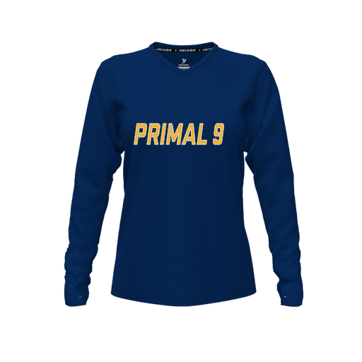 [CUS-DFW-TEES-PER-VNK-LSL-NVY-FYXS-LOGO1] Decker Performance T-Shirt (Female Youth XS, Navy, V Neck, Logo 1, Long Sleeve)