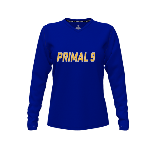 [CUS-DFW-TEES-PER-VNK-LSL-RYL-FYXS-LOGO1] Performance T-Shirt (Female Youth XS, Royal, V Neck, Logo 1, Long Sleeve)